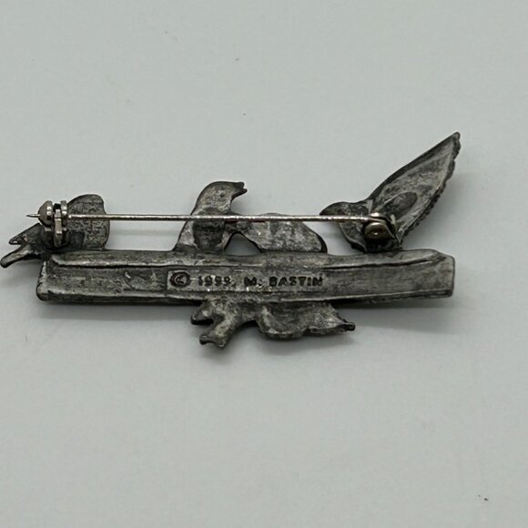 Pewter Bird Brooch M Bastian Vintage Pin 1999 Nature-Inspired Design - Picture 10 of 16